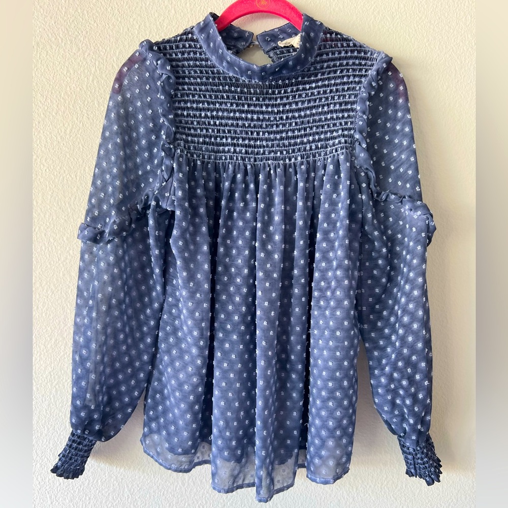 Indigo Thread Blue Women’s blouse, size small NWOT